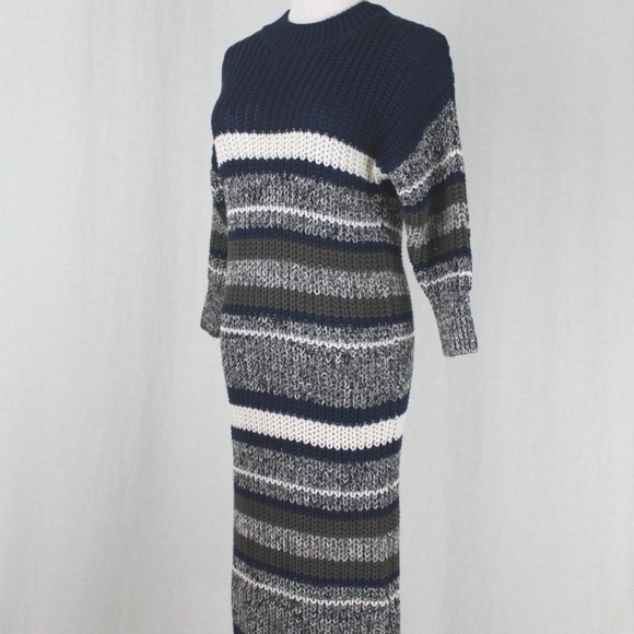 METISU Chunky Hand-knit Navy Cotton Mid-Calf Sweater Dress M 90s- y2k Like New - Picture 3 of 11